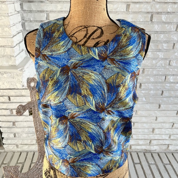 Sam Edelman Embroidered Crop Top Festival Blue NWT - Picture 4 of 10